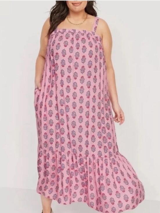 Old Navy Dresses & Skirts - Old Navy Pink Posies Tie Back Cutout Ruffle Maxi Dress Plus Size 3X NWT